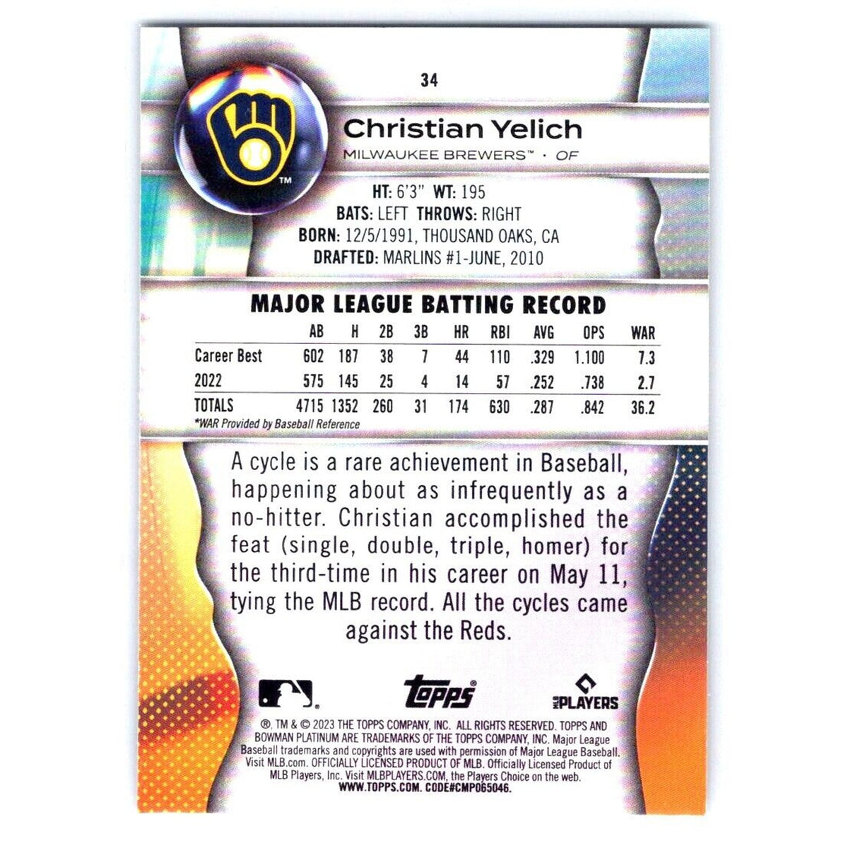 2023 Bowman Platinum #34 Christian Yelich