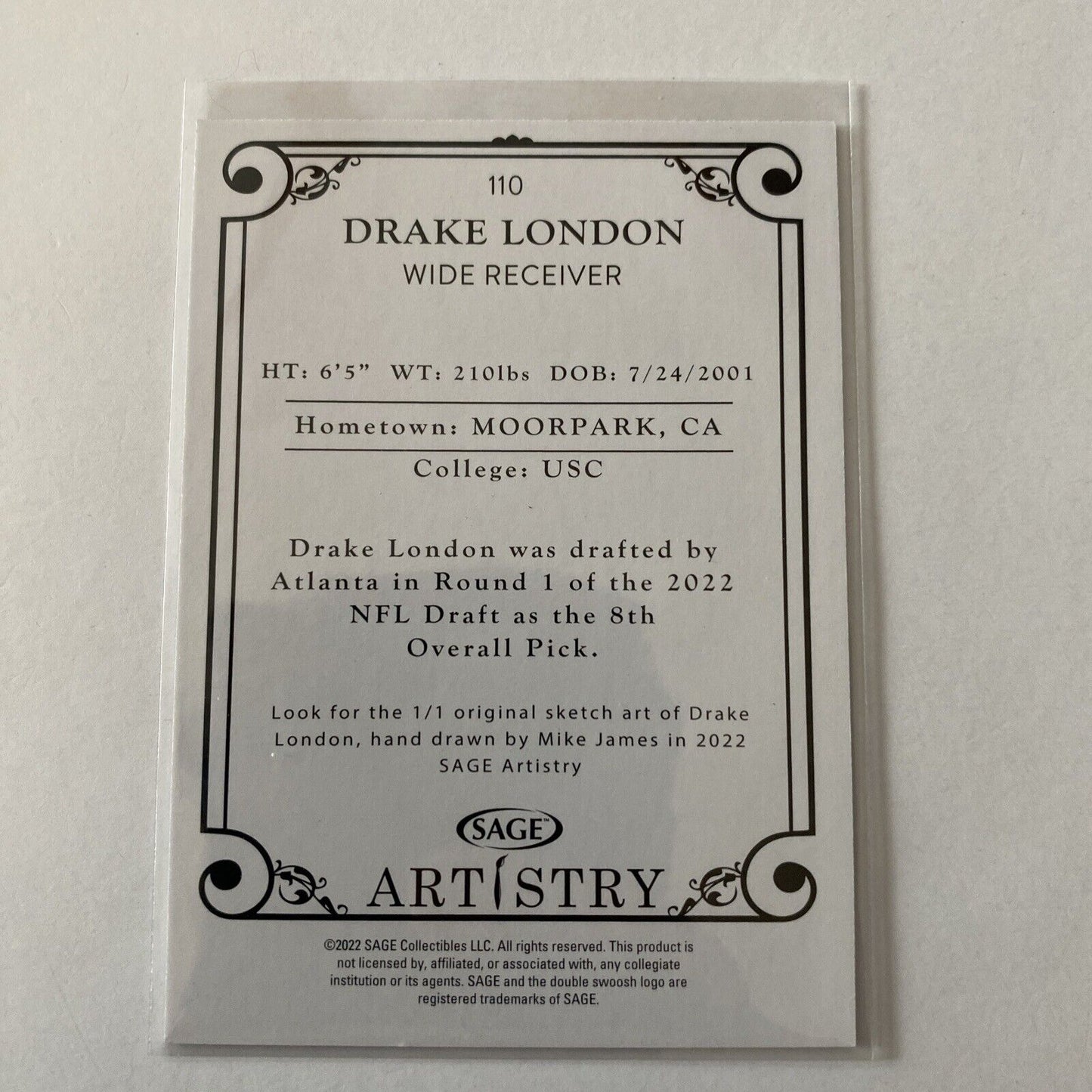 Drake London 2022 Sage Artistry USC Atlanta Falcons 110