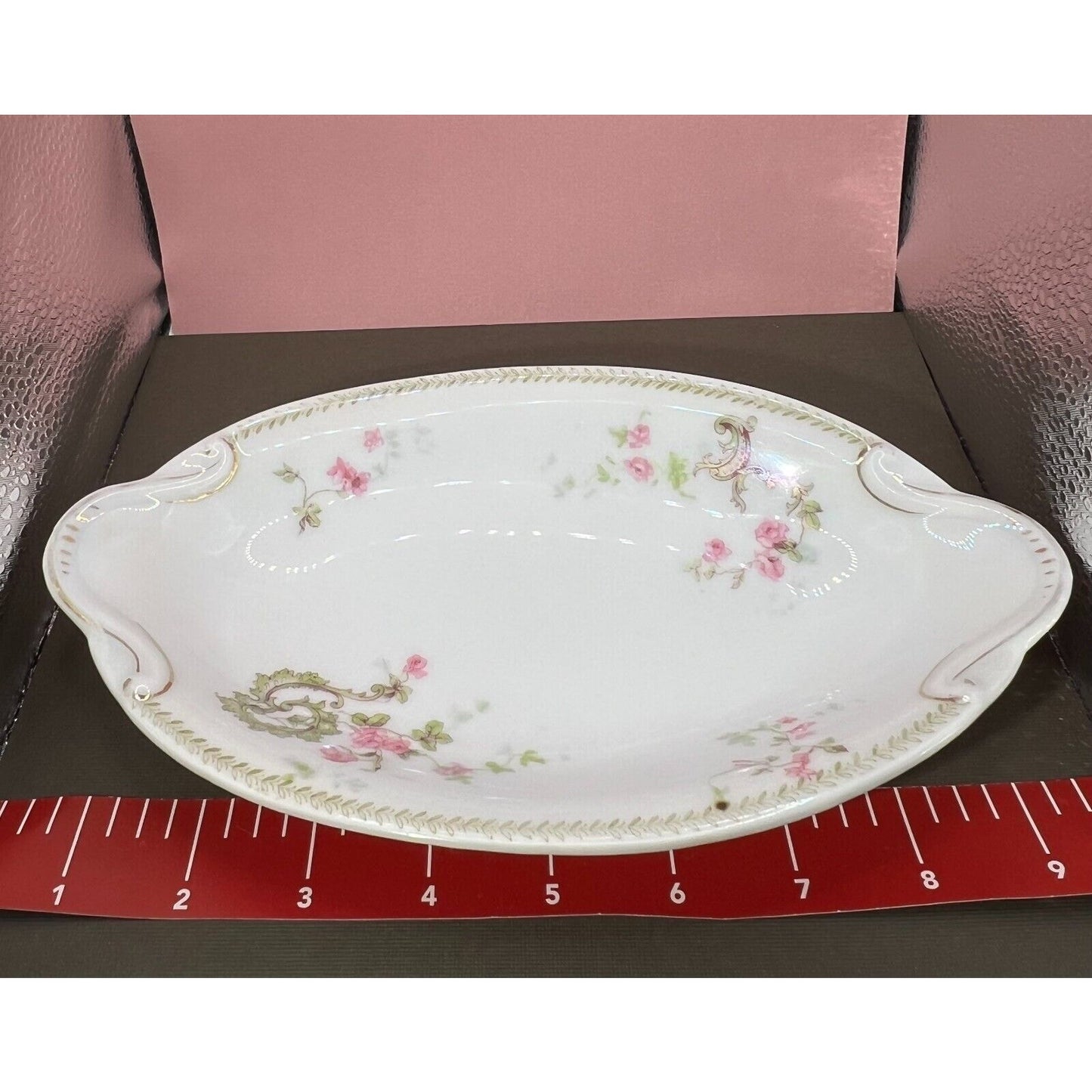Elegant Vintage B&S Austria Pink Rose Porcelain Serving Dish/Gravy Boat chipped