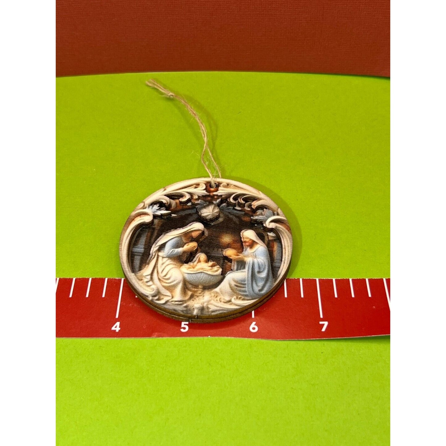 Wooden Nativity Christmas Hanging Die Cut Flat Ornament AC1599