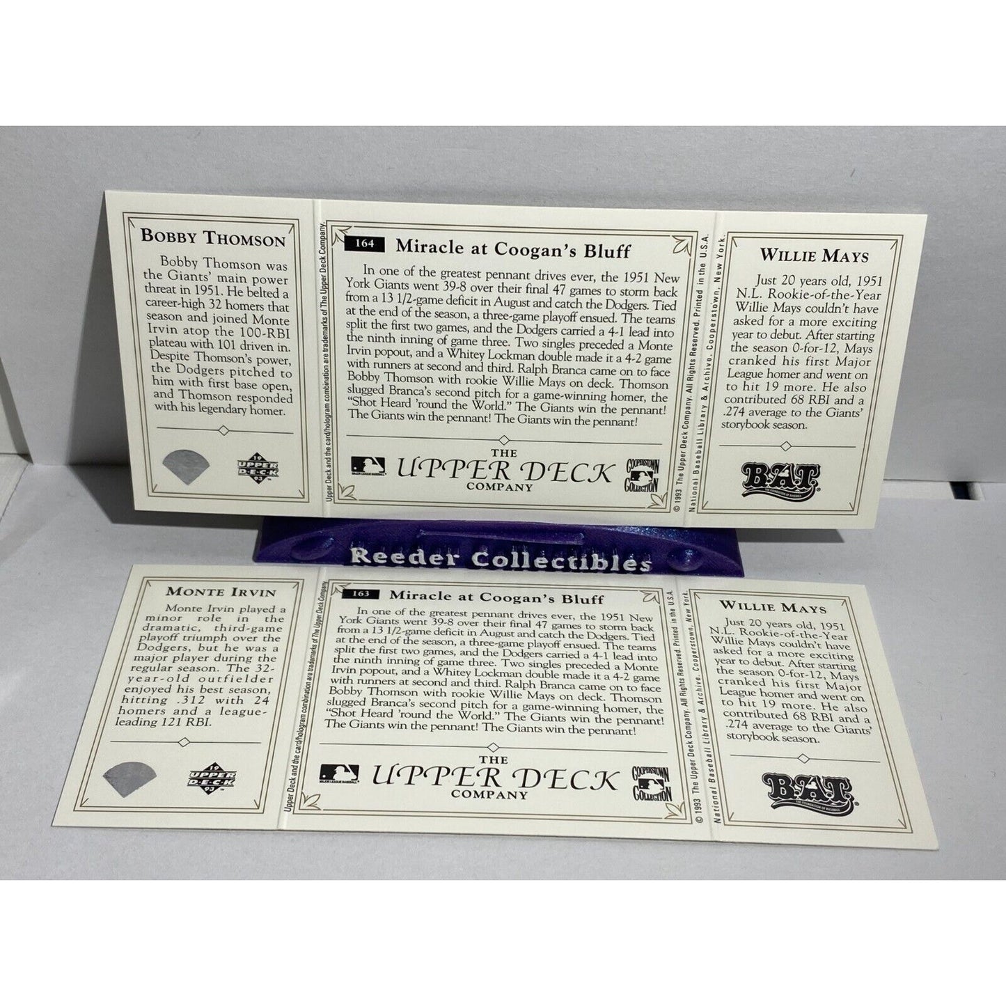 Bobby Thomson Willie Mays Monte Irvin 1993 Upper Deck BAT Tri Fold SF Giants