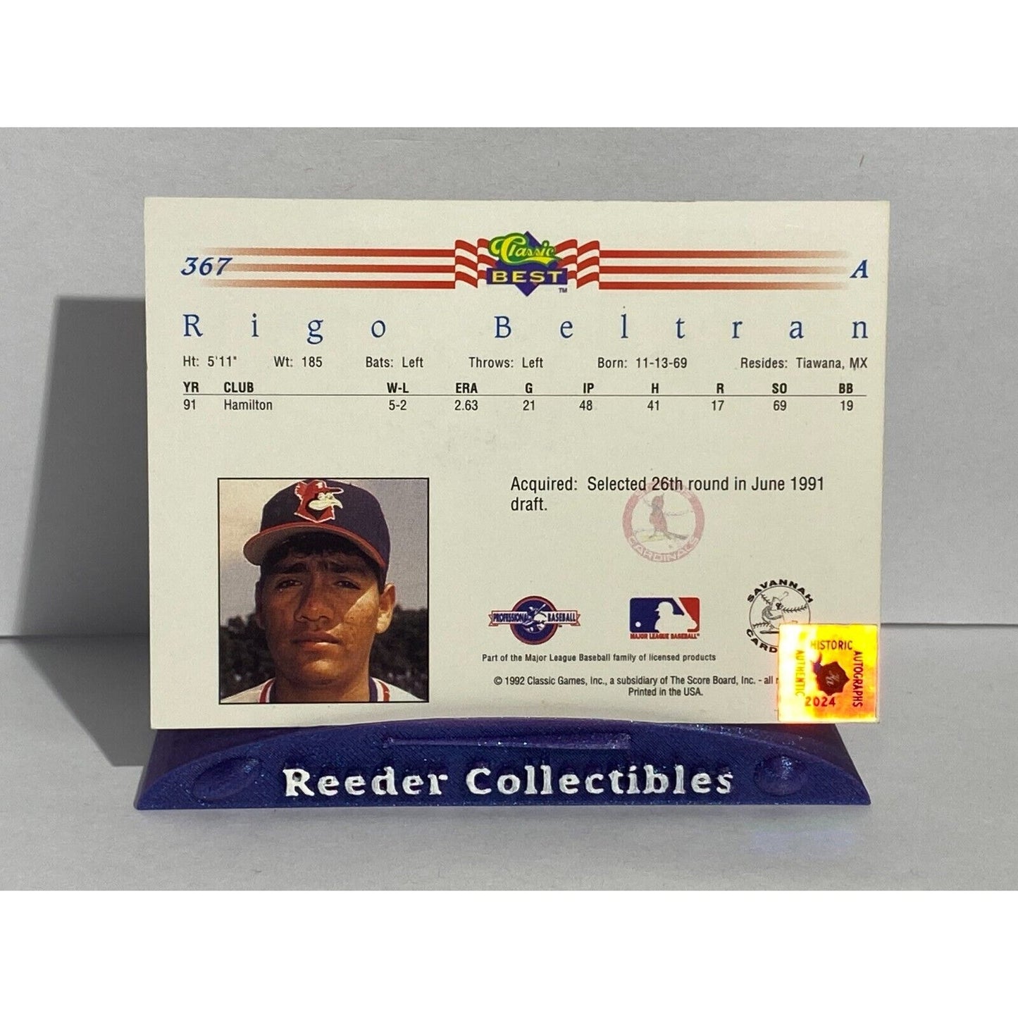 1992 Classic #367 Rigo Beltran Savannah Cardinals In Person Autograph Rare