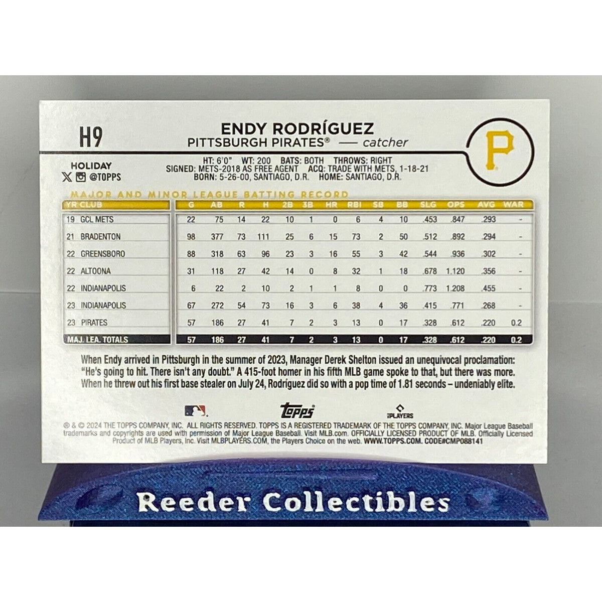 2024 Topps Holiday #H9 Endy Rodriquez Pirates Silver Glitter Parallel RC