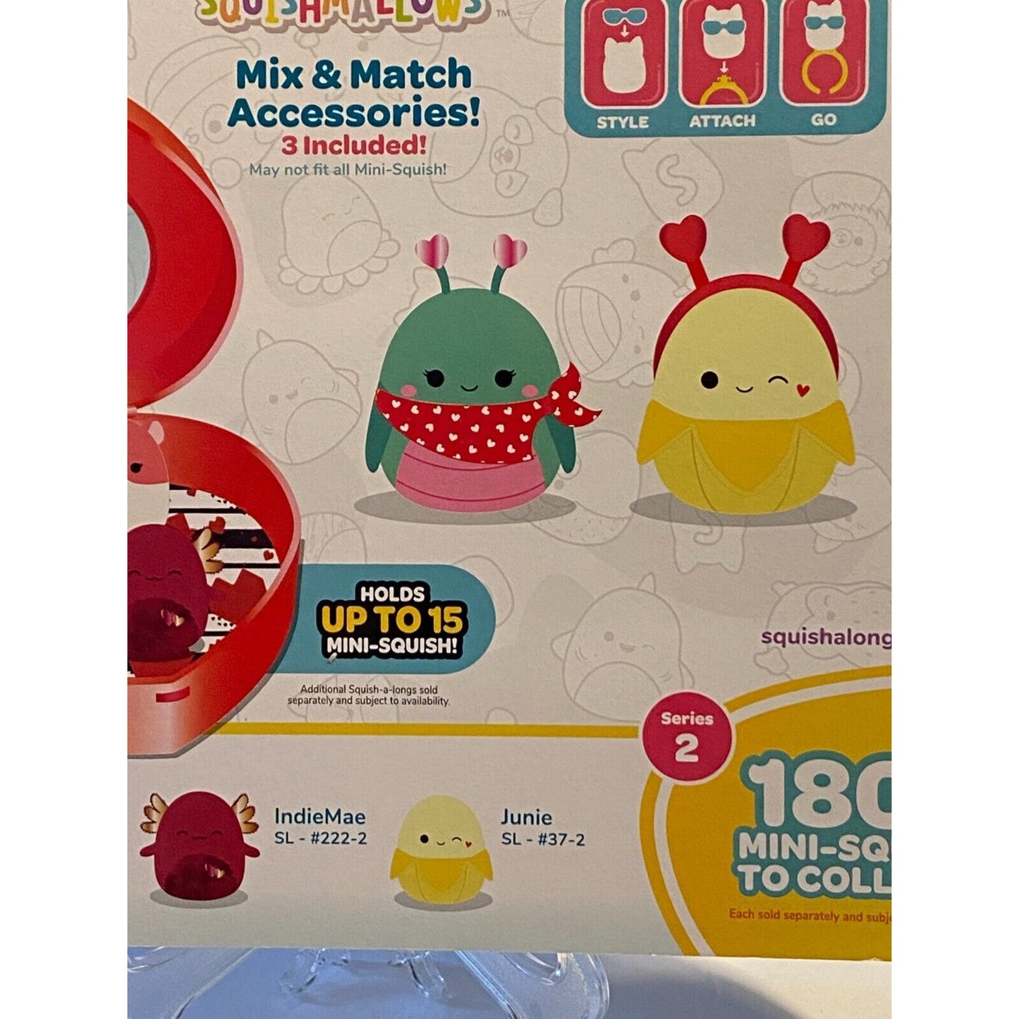 Original Squishmallows 4 Squish-a-longs + 3 Accessories + Red/Dark Pink Case