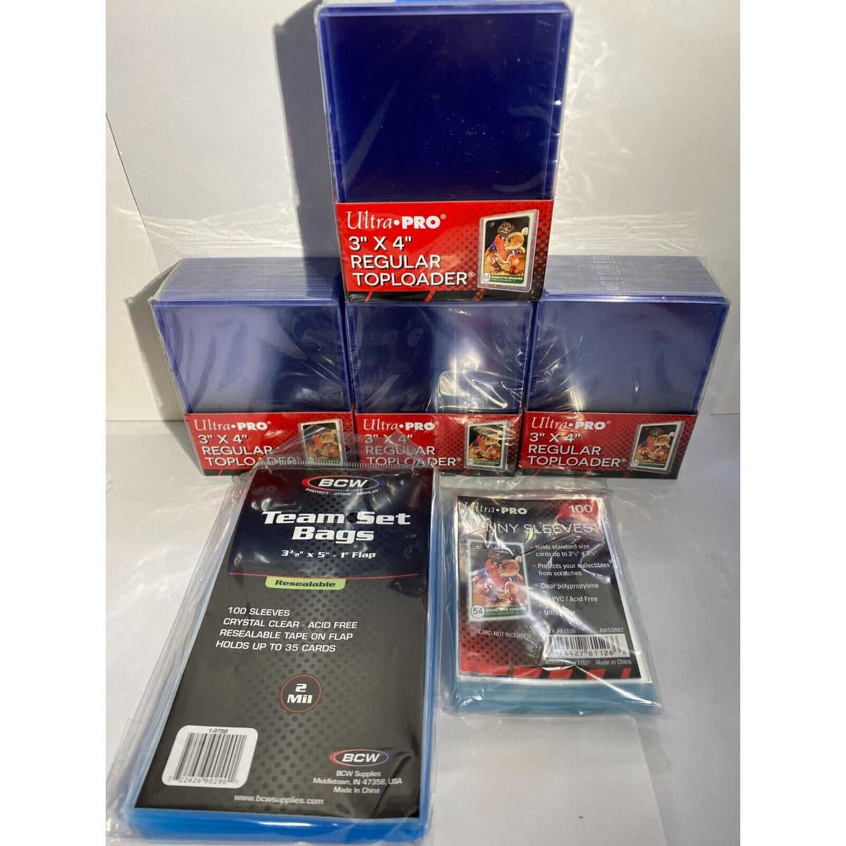 100 Ultra-Pro Top Loaders, Penny Sleeves, and BCW Team Bags Baseball Football