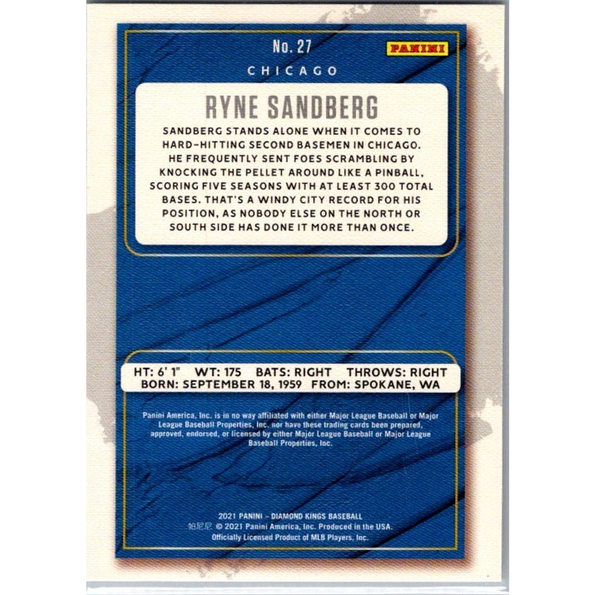 Ryne Sandberg 2021 Panini Diamond Kings #27 Chicago Cubs