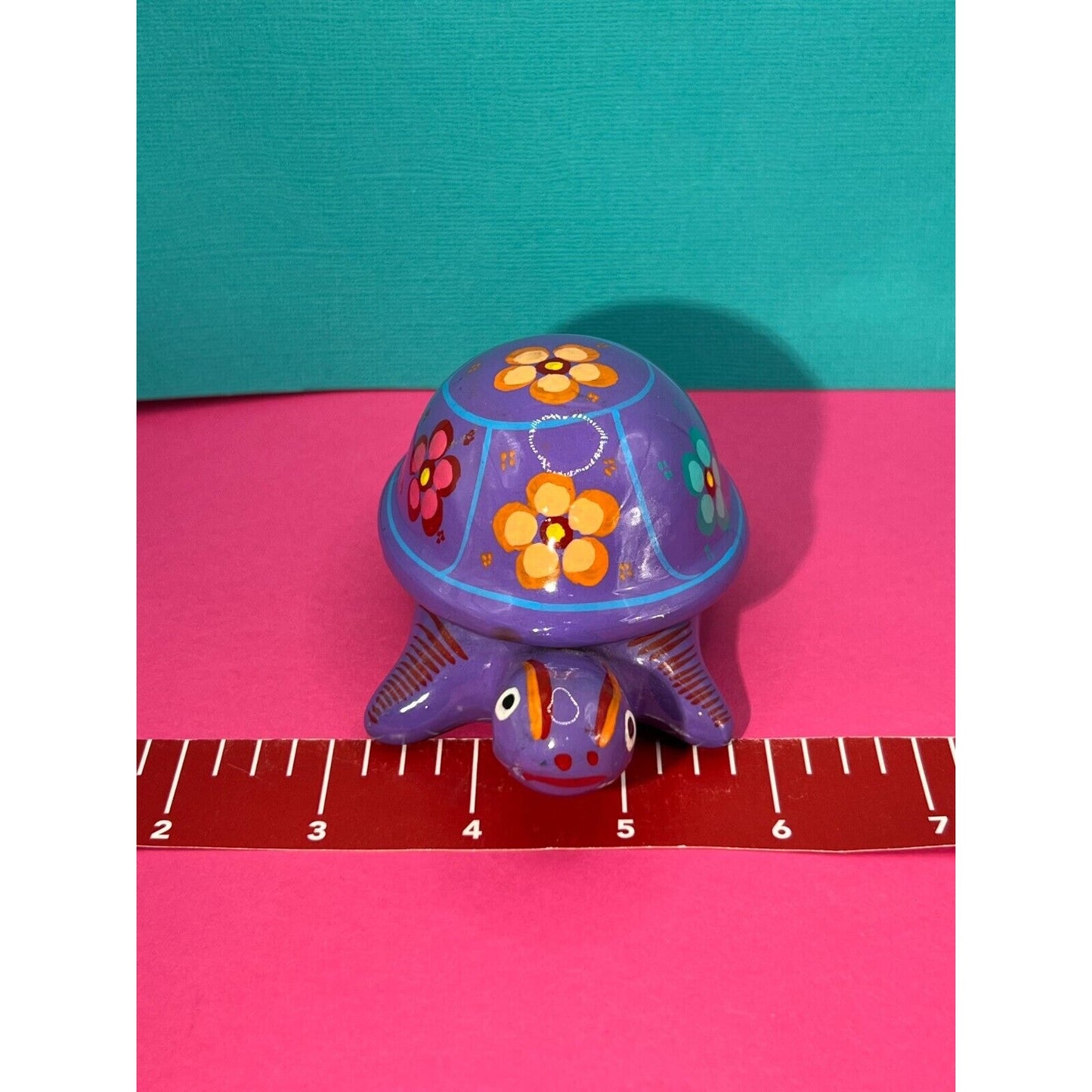 Mexican Pottery Turtle Trinket Box With Floral Design Terra Cotta Bright Colors