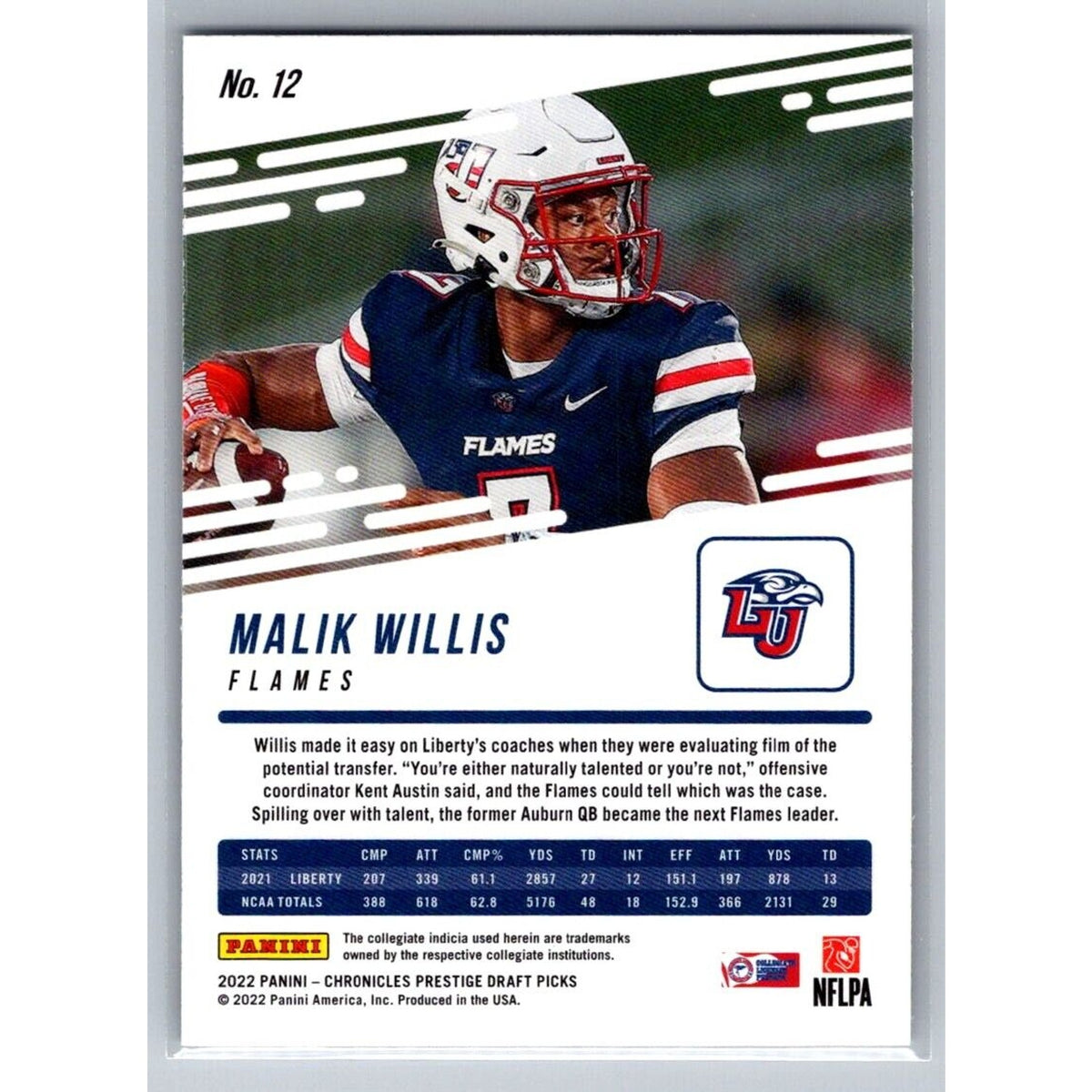 2022 Panini Chronicles Draft Picks #12 Malik Willis Prestige