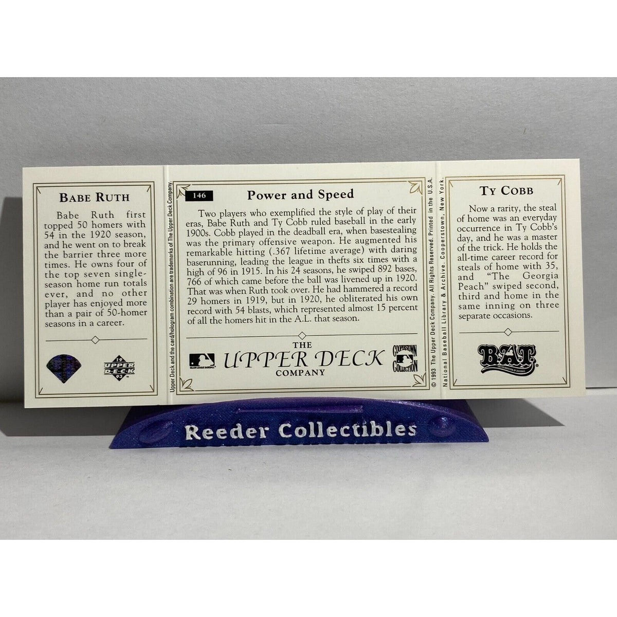 Ty Cobb Babe Ruth 1993 Upper Deck Tri Fold BAT NY Yankees Detroit Tigers