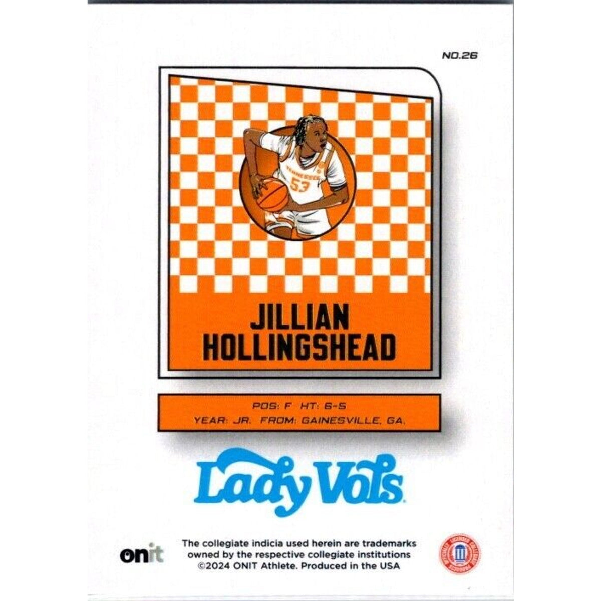 23-24 Onit #26 Jillian Hollingshead Tennessee Volunteers Lady Vols Icon