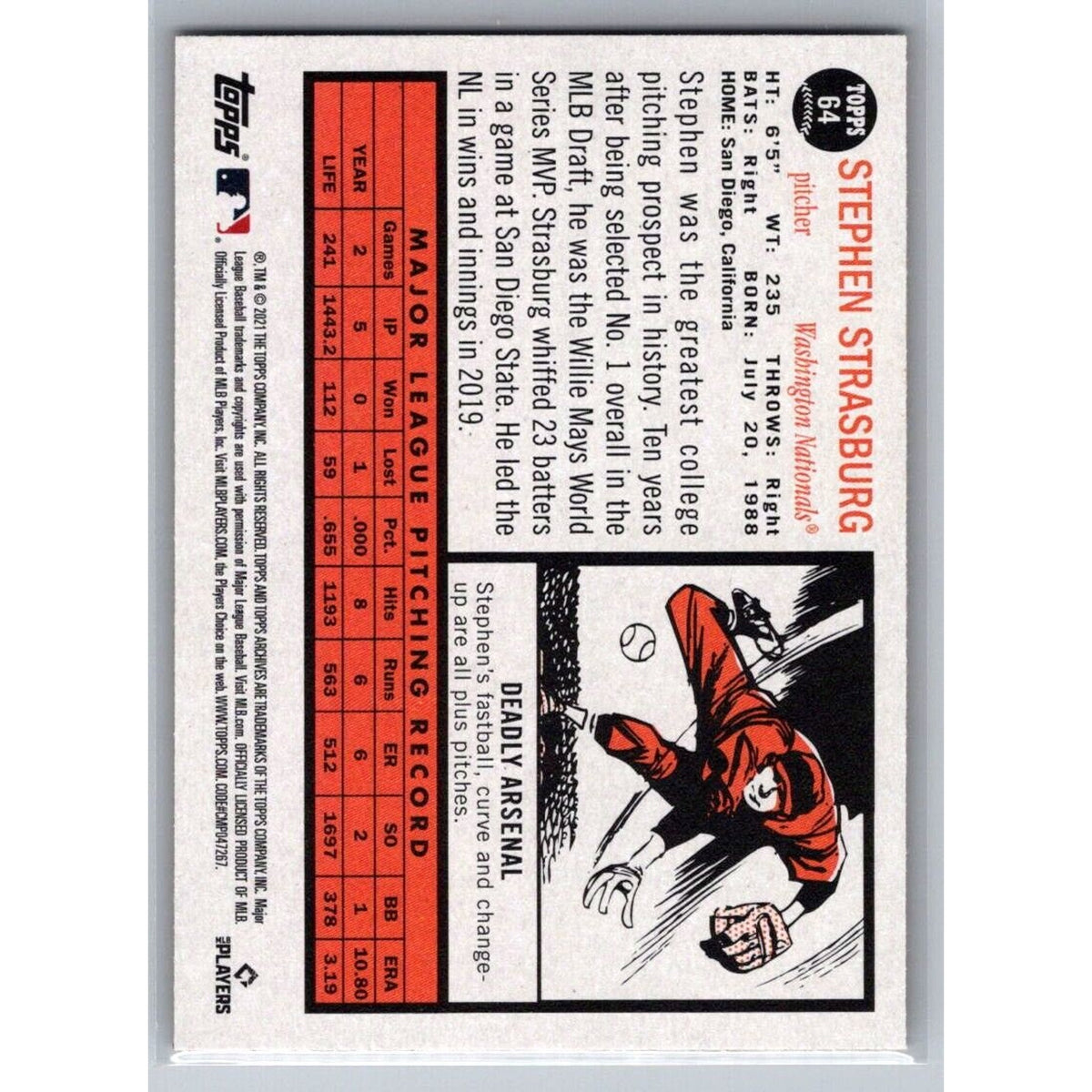 2021 Topps Archives #64 Stephen Strasburg Washington Nationals