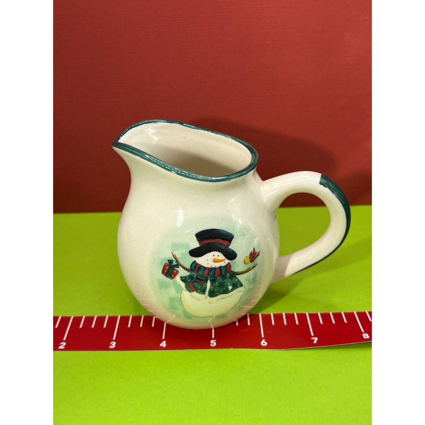 Holiday Christmas Gifts Snowman Green Trim Creamer and Sugar Bowl Set Vintage