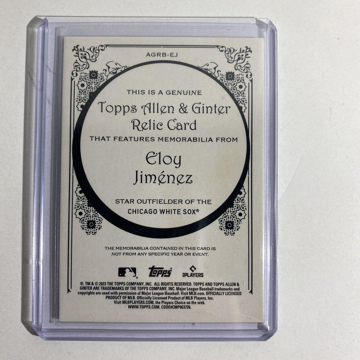 Eloy Jimenez Chicago White Sox Game Used Relic 2023 Allen & Ginter #AGRB-EJ