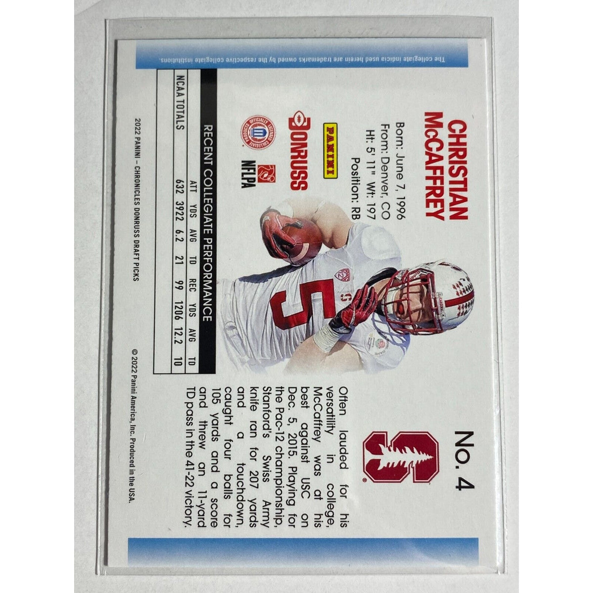 Christian McCaffrey #4 2022 Panini Draft Picks Stanford