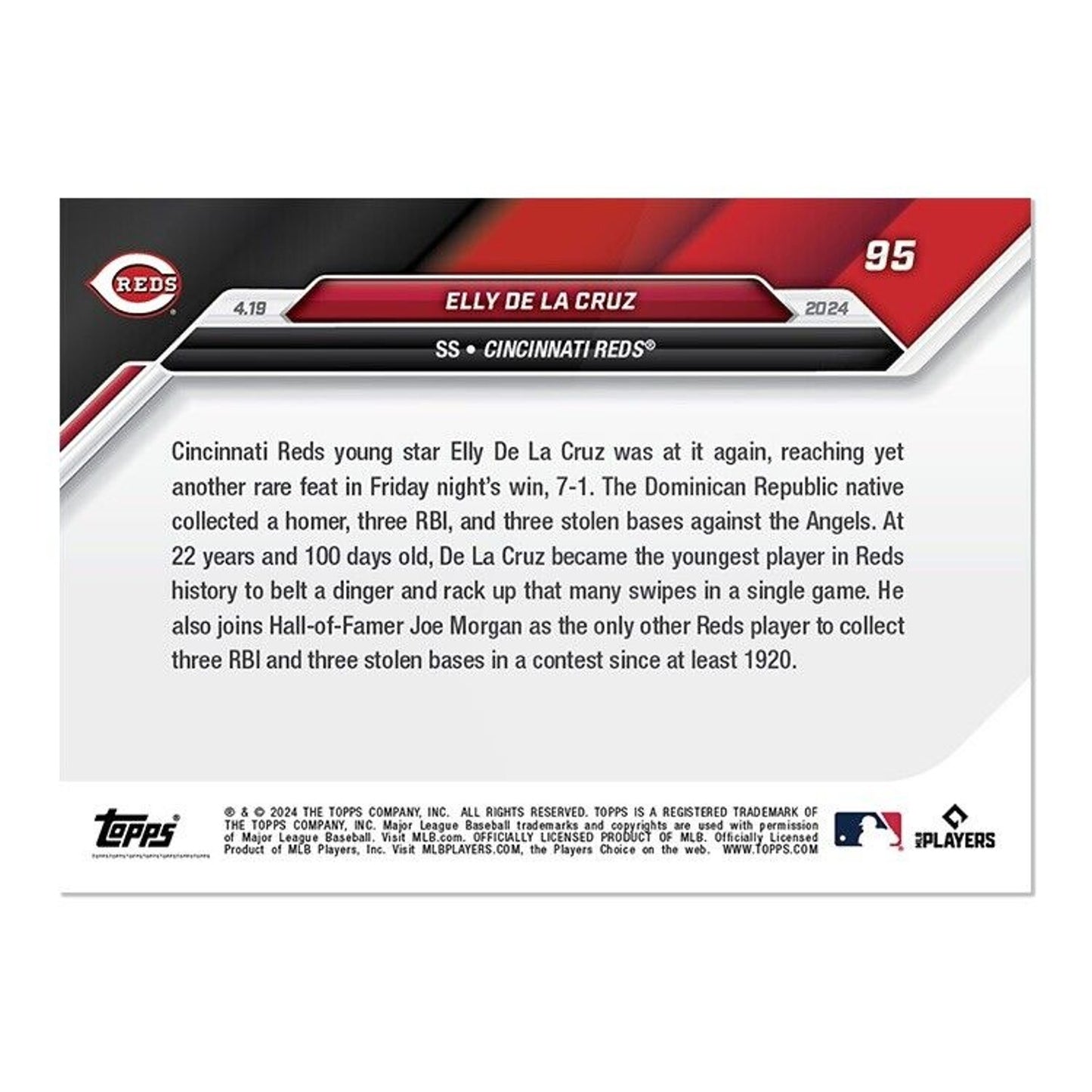 Elly De La Cruz Cincinnati Reds - 2024 MLB TOPPS NOW® Card 95 - PR: 5167
