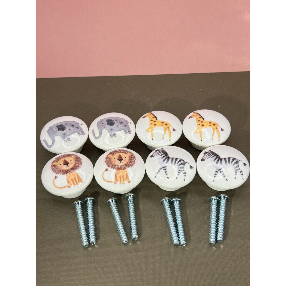 Zoo Animals Wooden Drawer Pulls Dresser Drawer Knobs Set of 8 New Children