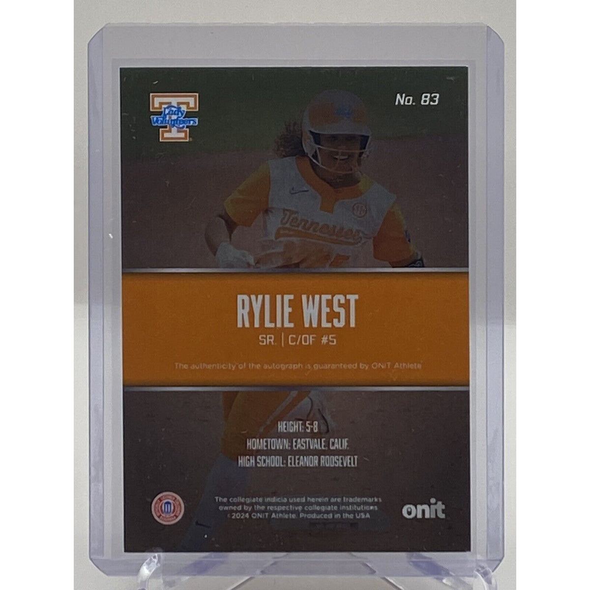 Rylie West Tennessee Volunteers 2024 Onit Athlete Softball Auto 16/50 Autograph