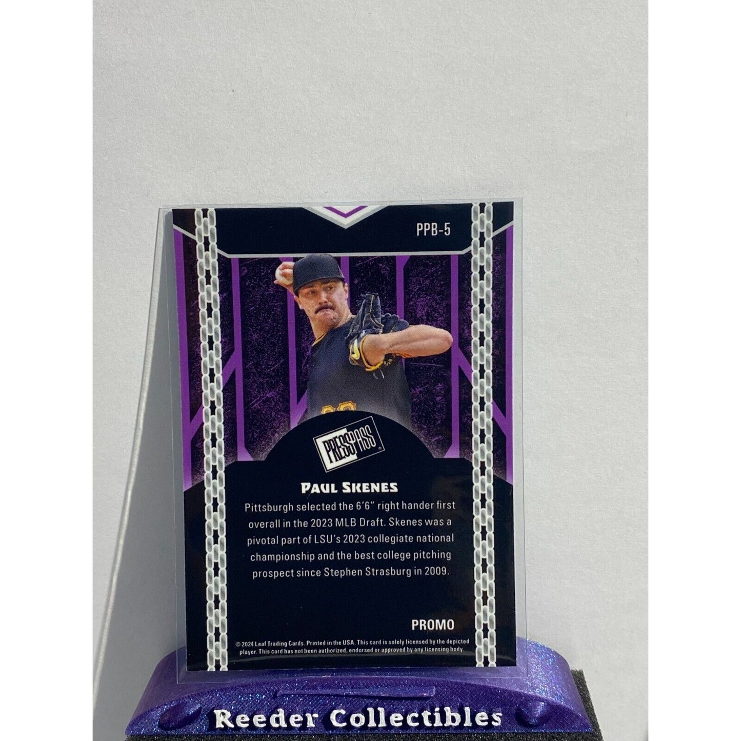 2024 Leaf Press Pass Paul Skenes Pittsburgh Pirates Blue Shimmer Promo