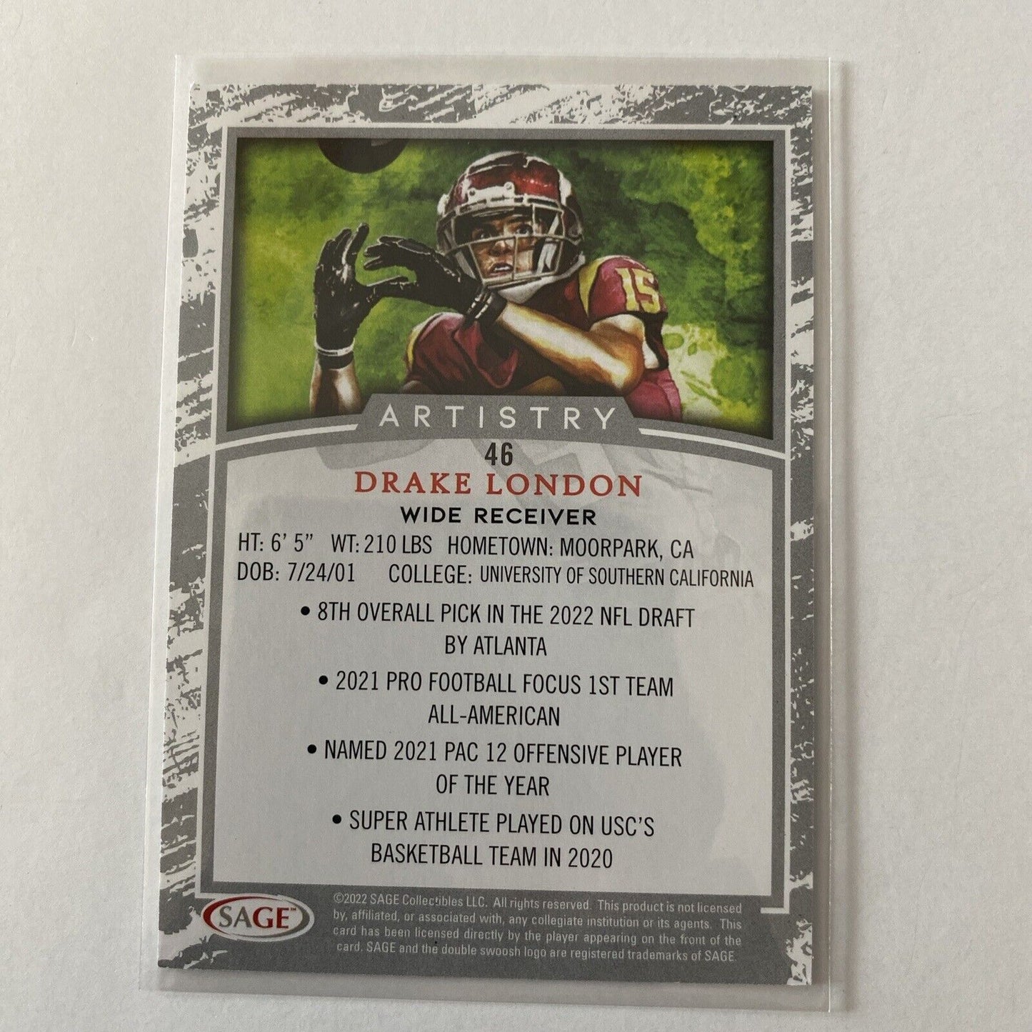 Drake London 2022 Sage Artistry Black USC Atlanta Falcons