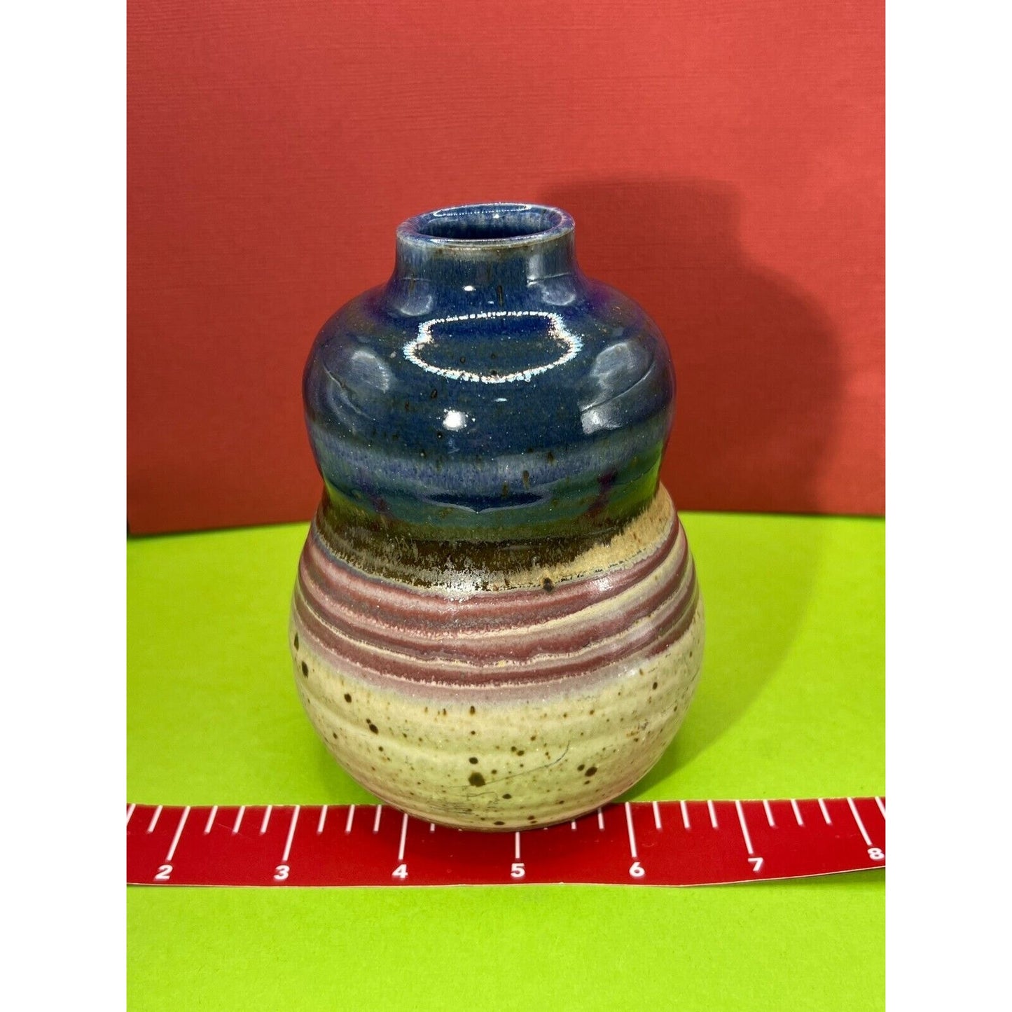 Holloman Pottery Handmade Vase Blue Black Red Beige