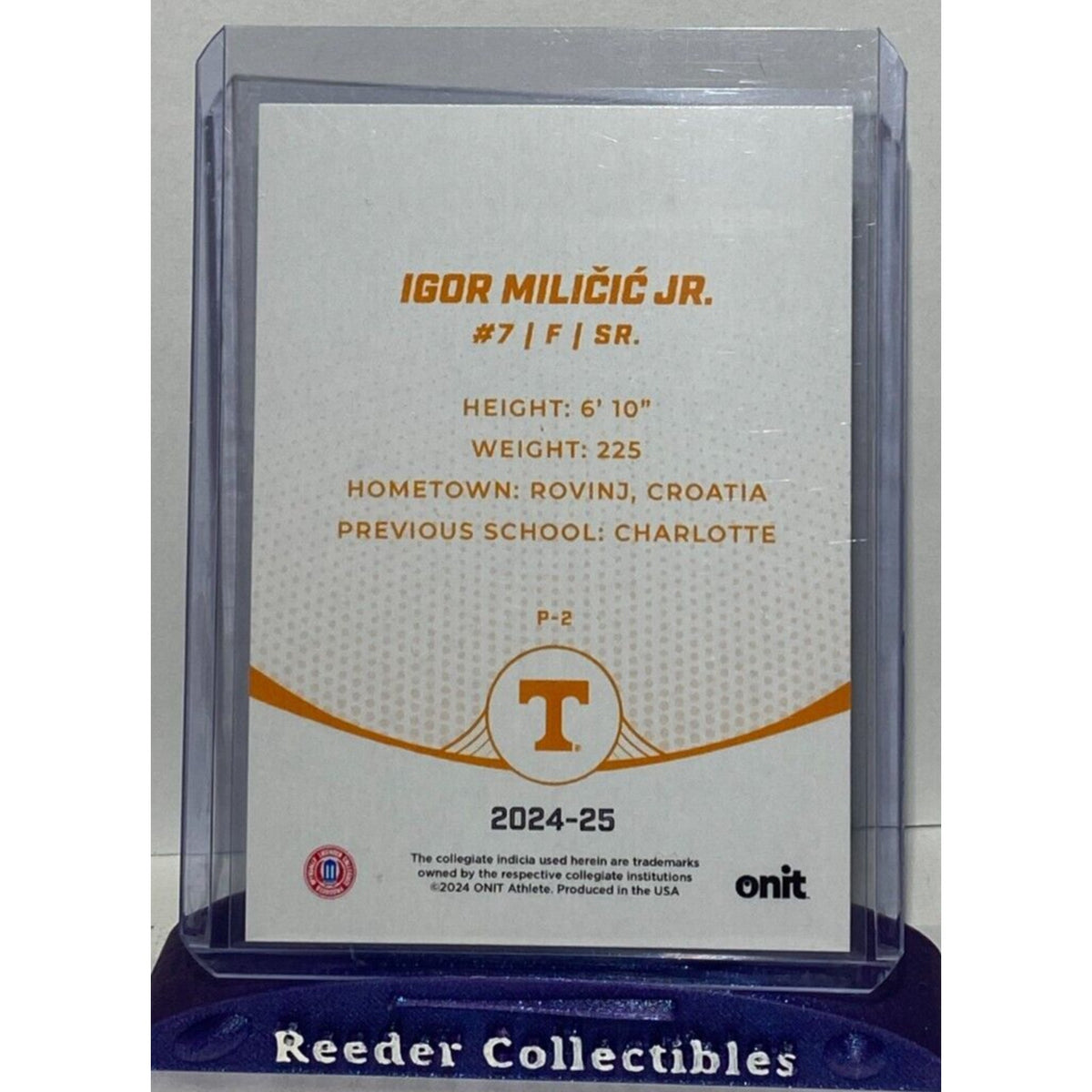 2025 Onit Basketball P-2 Igor Milicic Jr. Tennessee Volunteers Silver Holo