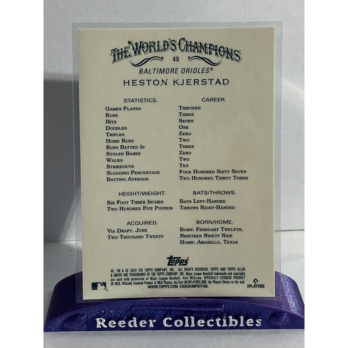 2024 Allen & Ginter #49 Heston Kjerstad Baltimore Orioles Glossy X-Fractor RC