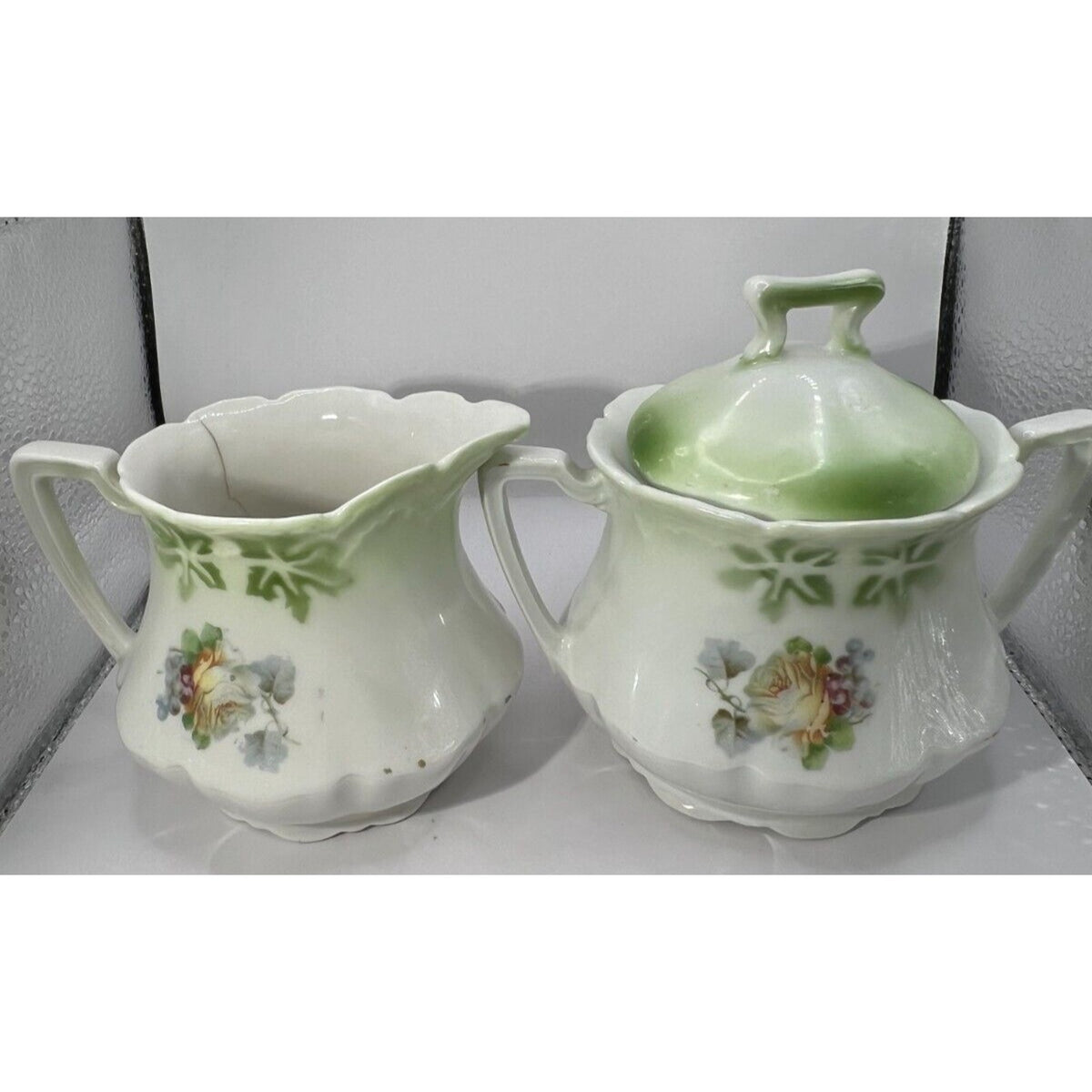 PORCELAIN LIDDED SUGAR BOWL AND CREAMER- GERMANY