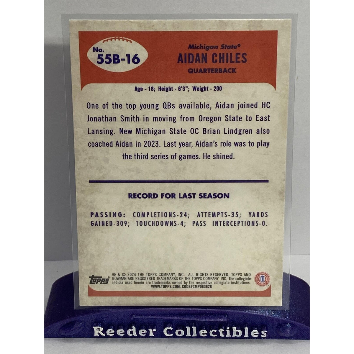 2024 Bowman U Chrome #55B-16 Aidan Chiles Michigan State 1955 Bowman