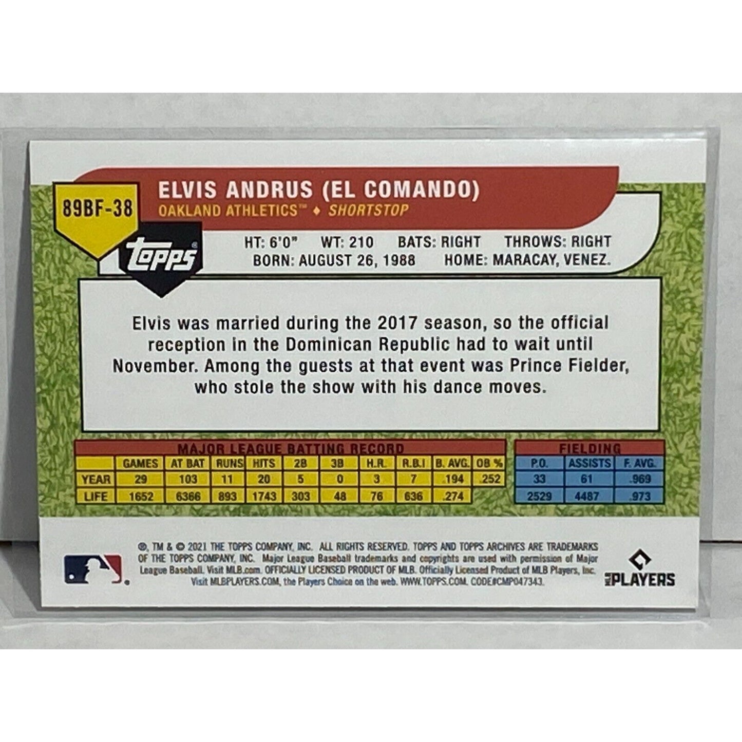 2021 Topps Archives #89BF-38 Elvis Andrus 1989 Topps Big Foil
