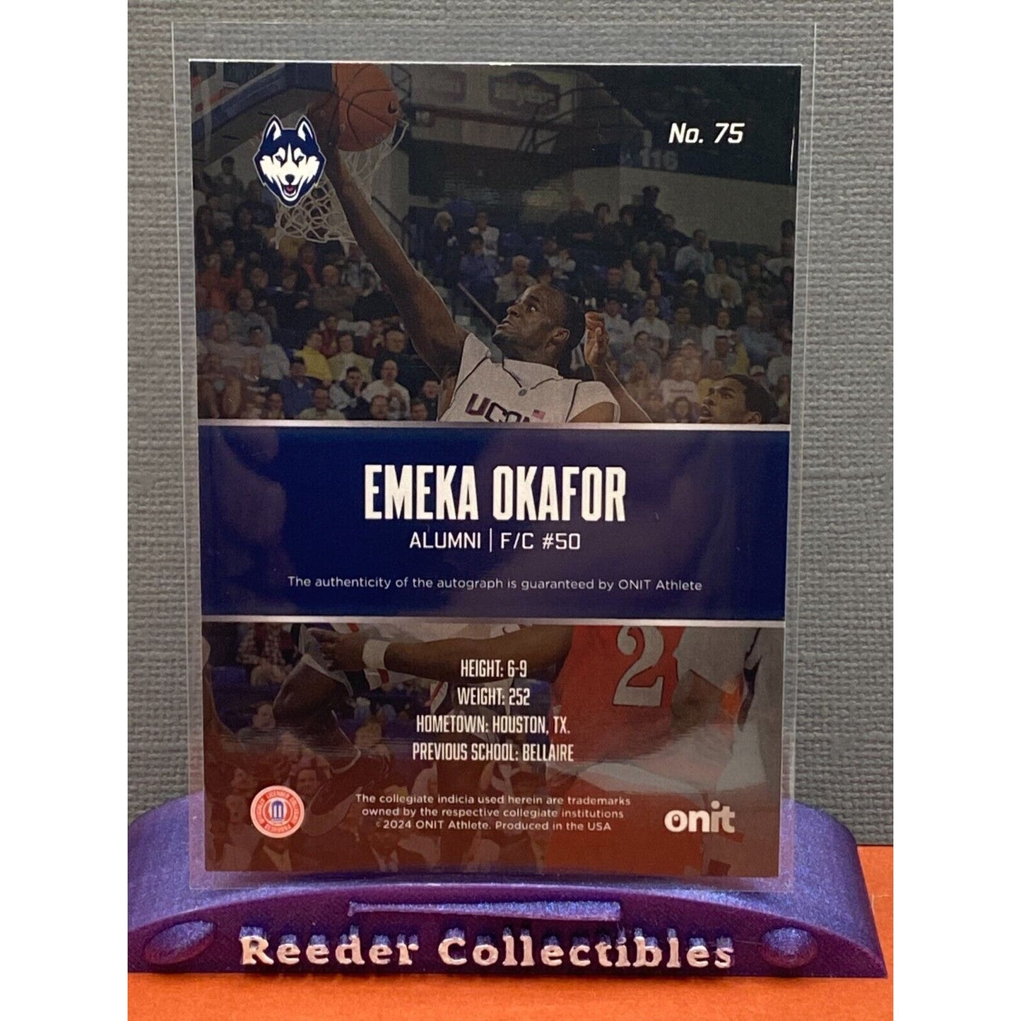Emeka Okafor 2023-2024 Onit Athlete #75 Blue 64/110 Autograph UConn Huskies Auto