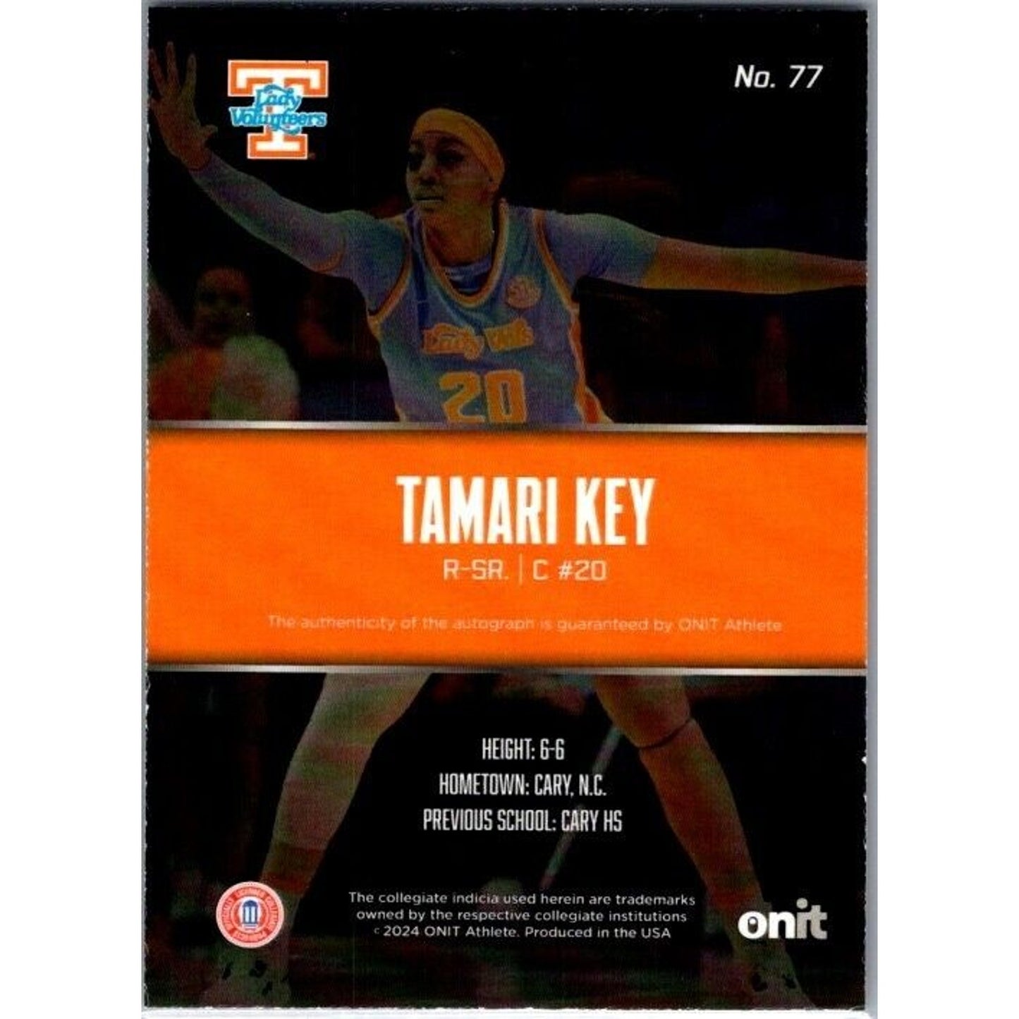 23-24 Onit #77 Tamari Key Tennessee Volunteers Lady Vols On Card Auto /50