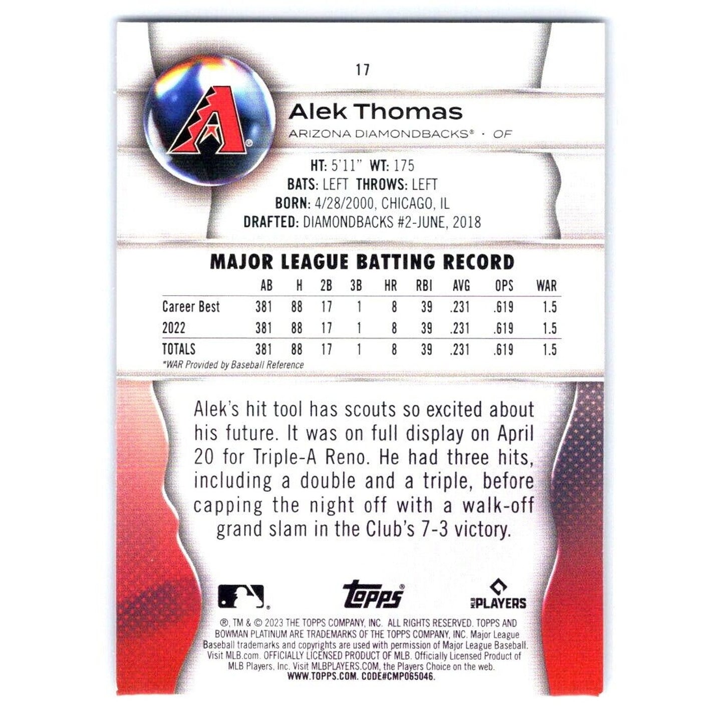 2023 Bowman Platinum #17 Alek Thomas Los Angeles Angels