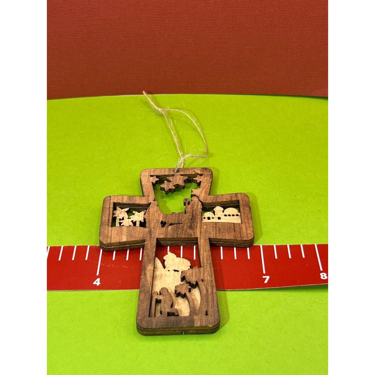 Wooden Nativity Christmas Hanging Cross Ornament AC1592