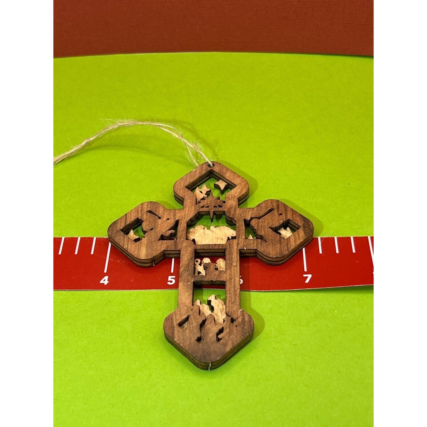 Wooden Nativity Christmas Hanging Cross Ornament AC1593