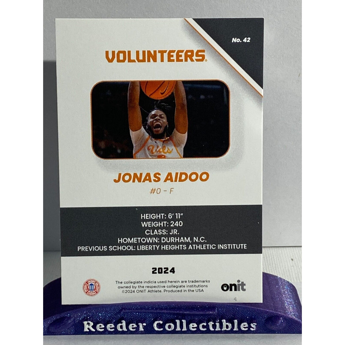 Jonas Aidoo 2023-24 Onit Tennessee Volunteers Basketball #42 HOLO Silver