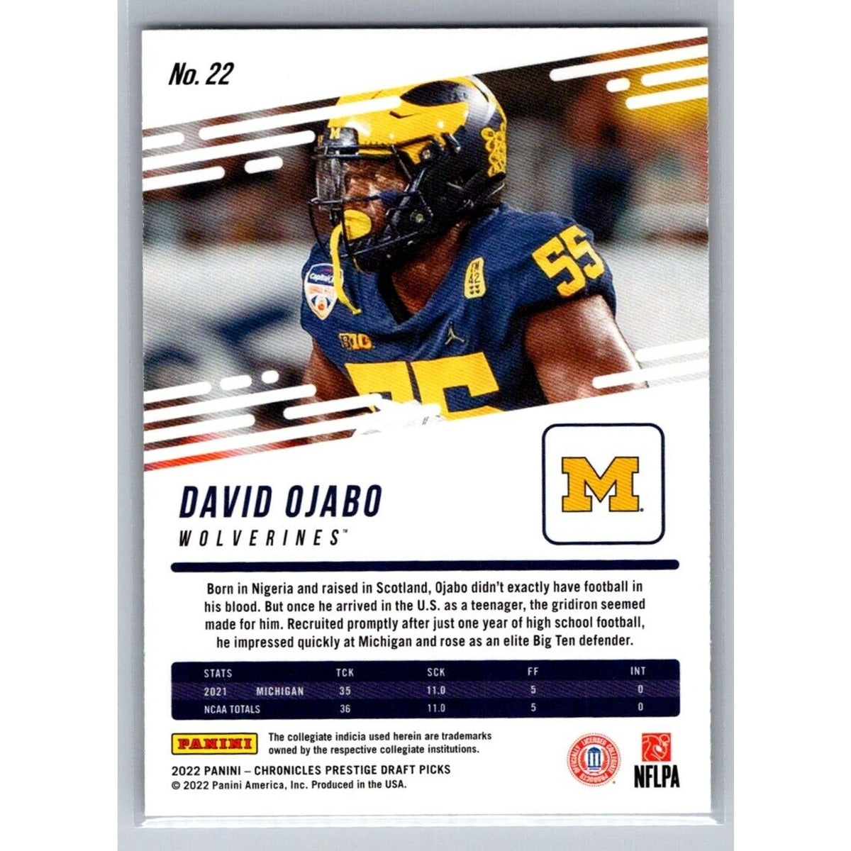 2022 Panini Chronicles Draft Picks #22 David Ojabo Prestige Pink