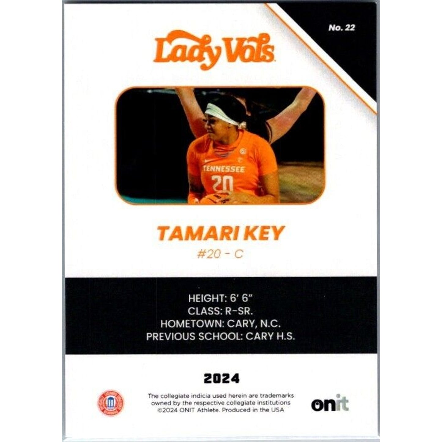 23-24 Onit #22 Tamari Key Tennessee Volunteers Lady Vols Black Parallel