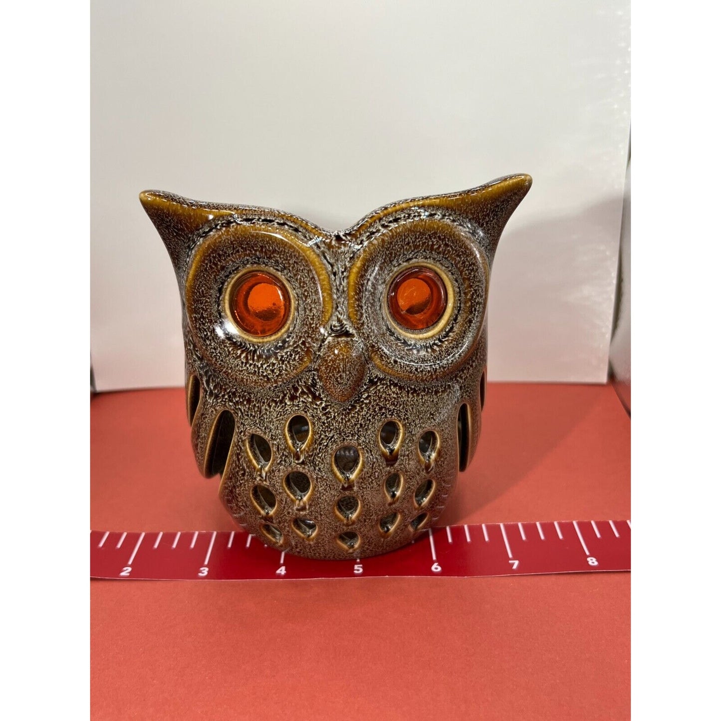 PartyLite 5" Brown Owl Votive Tealight Candle Holder RETIRED (Orange Eyes)