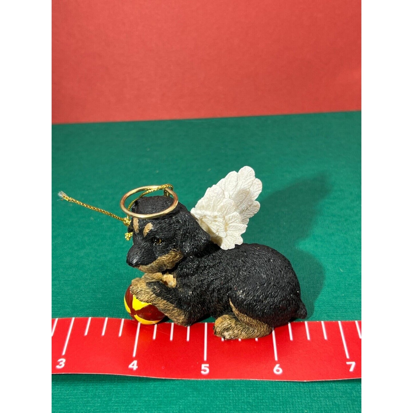 RESIN DOG ANGEL WITH BALL HALO WINGS RESIN CHRISTMAS ORNAMENT LOSS OF A PET