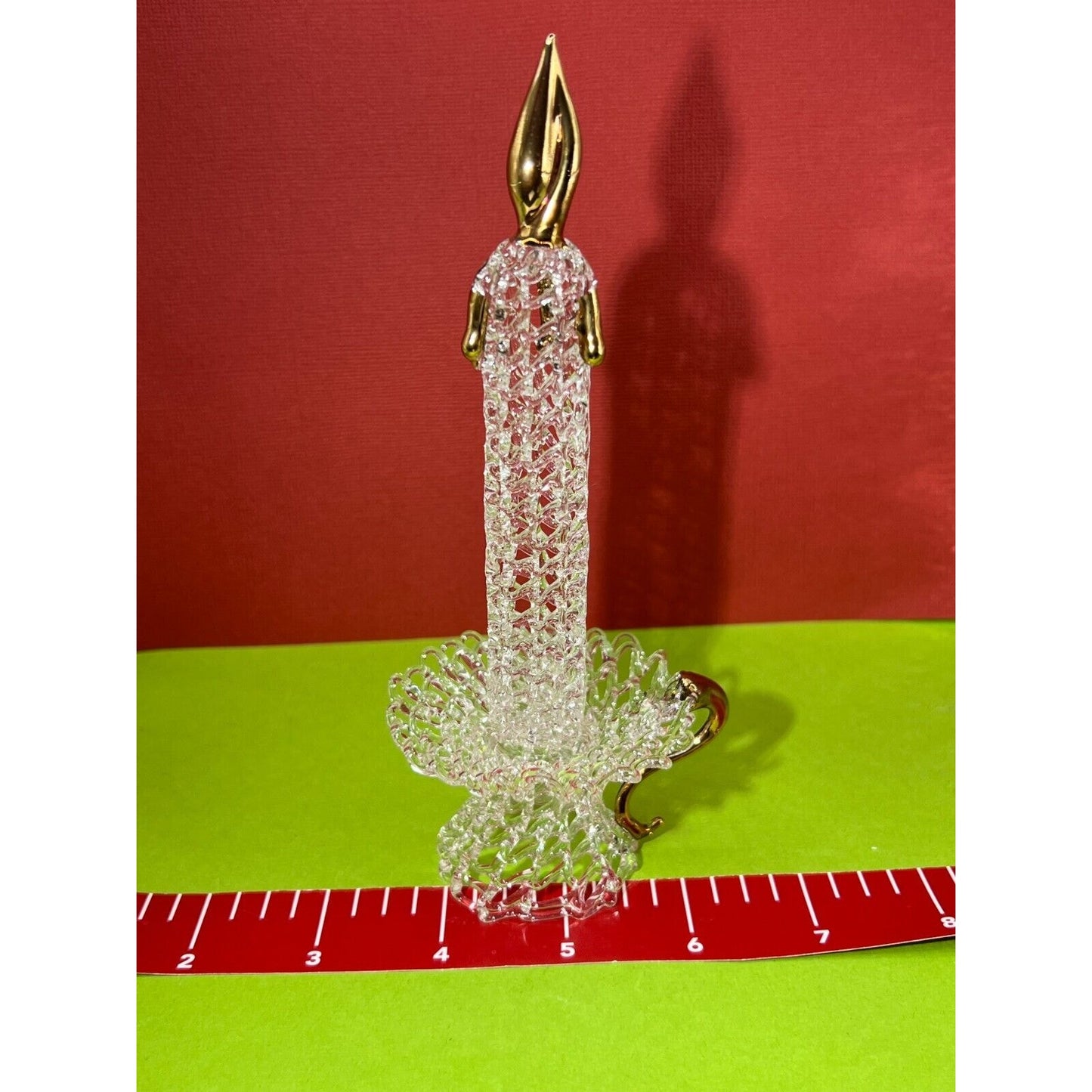 VTG Spun Glass Christmas Candle w/Gold Accents Beautiful
