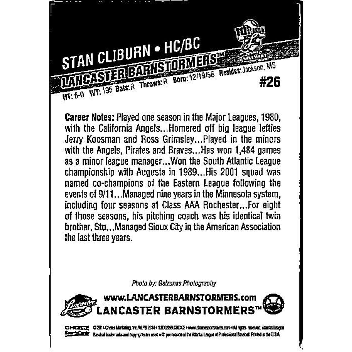 Stan Cliburn 2014 Choice #26 Lancaster Barnstormers Baseball Club