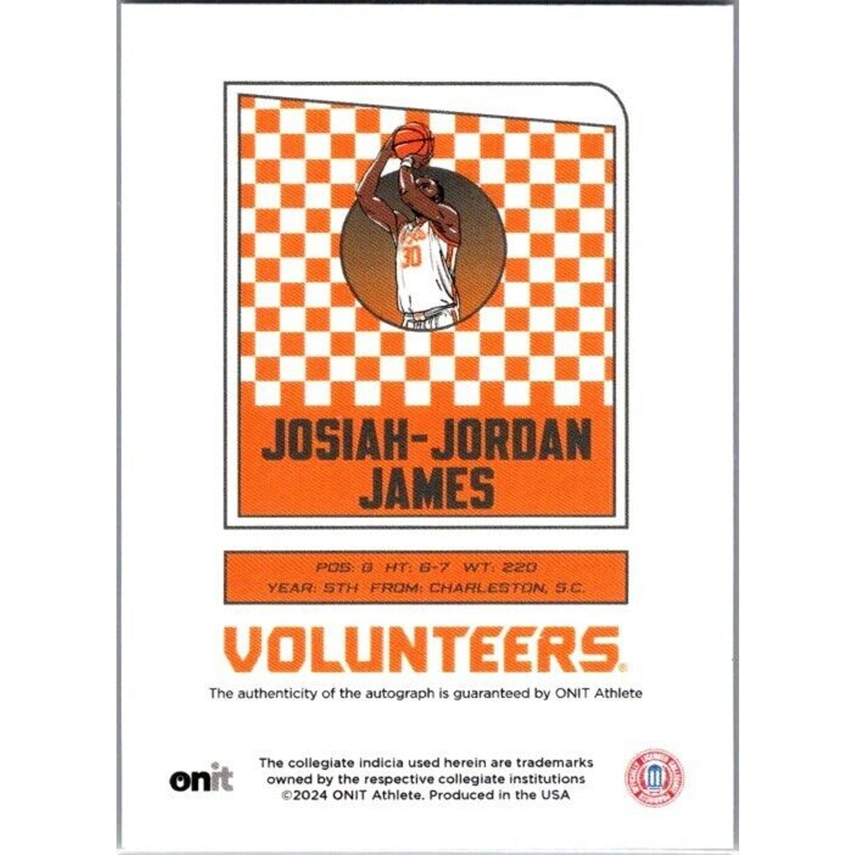 23-24 Onit Josiah-Jordan James Tennessee Volunteers Holo Icon Autograph /144