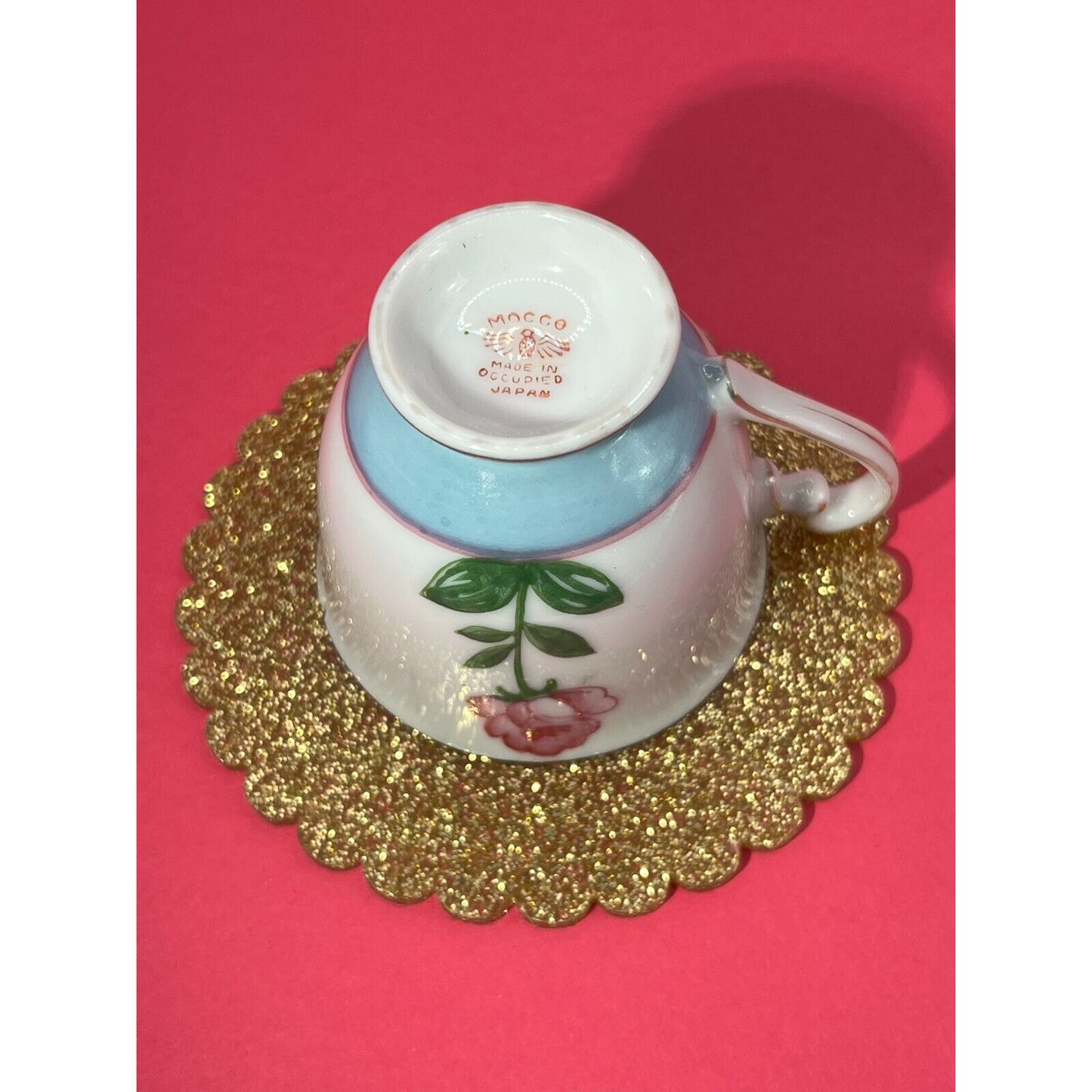 Miniature Mocco White Floral Tea Coffee Cup Made in Occupied Japan 2.5" Sm Chip