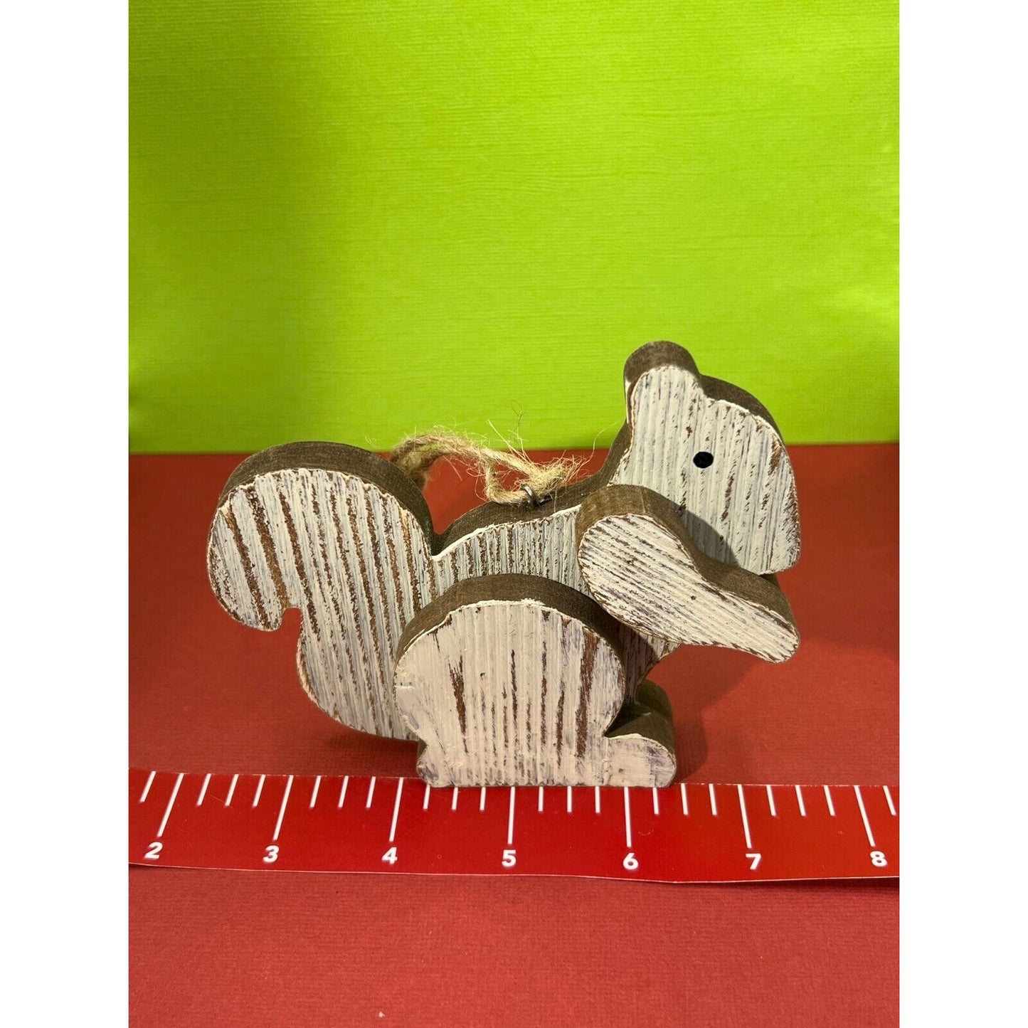 Wooden Squirrel Christmas Ornament 5" wide 4" tall hang or stand