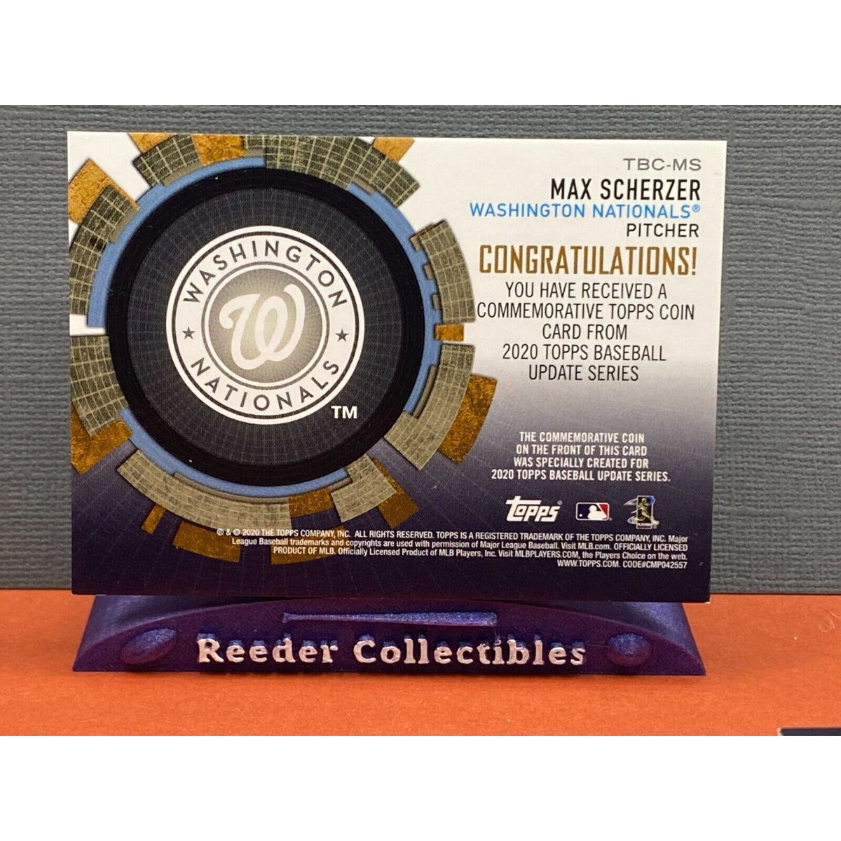 Max Scherzer 2020 Topps Update TBC-MS Washington Nationals Comm Coin Card