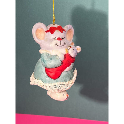 Jasco Caring Critters Hand Painted Porcelain Christmas Mouse Bell Ornament