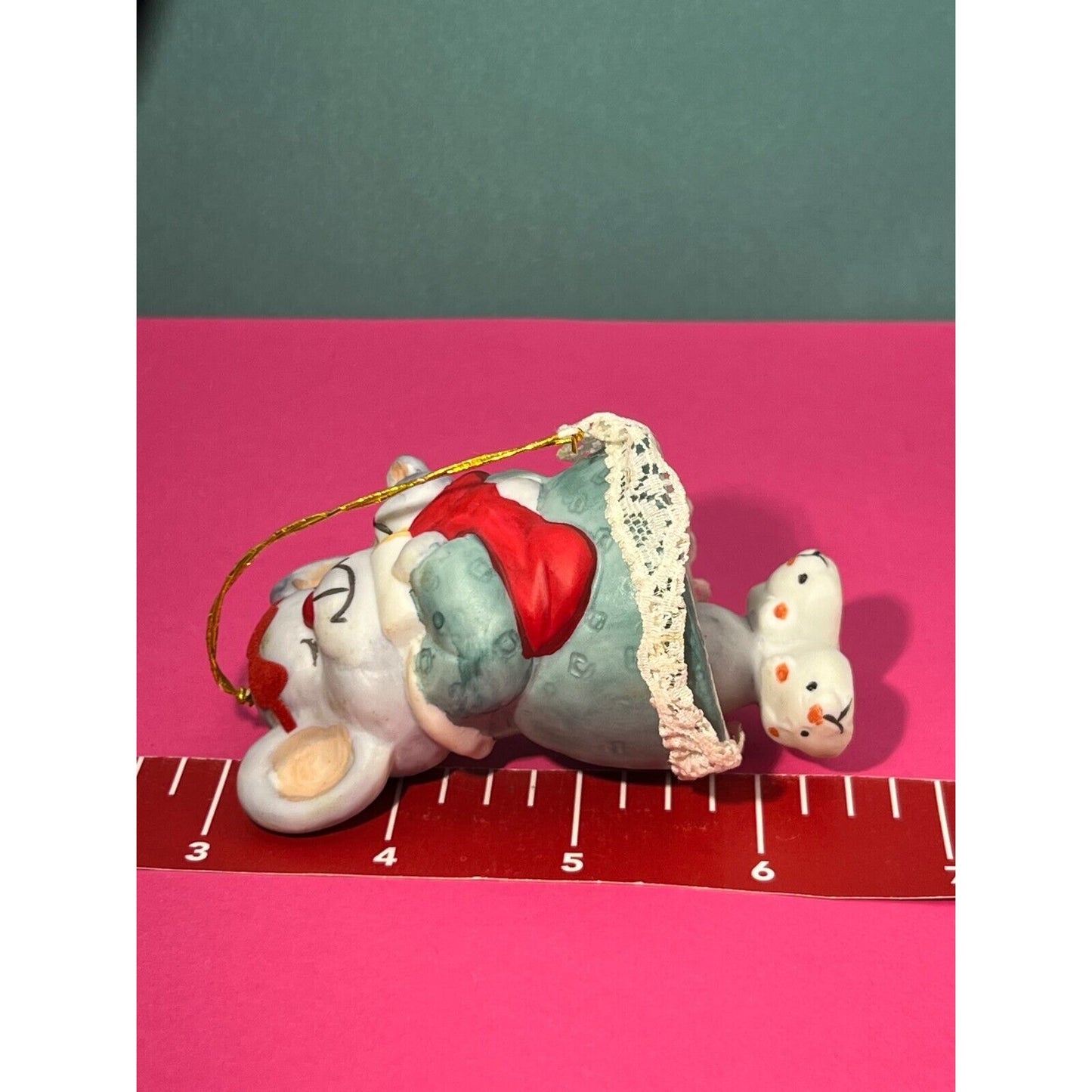 Jasco Caring Critters Hand Painted Porcelain Christmas Mouse Bell Ornament