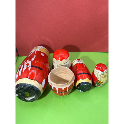 VTG Real Wood Santa Nesting Dolls 4pc Set Paint Peeling