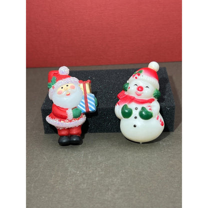 Vintage Santa and Snowman Brooches Christmas Plastic Lapel Pin