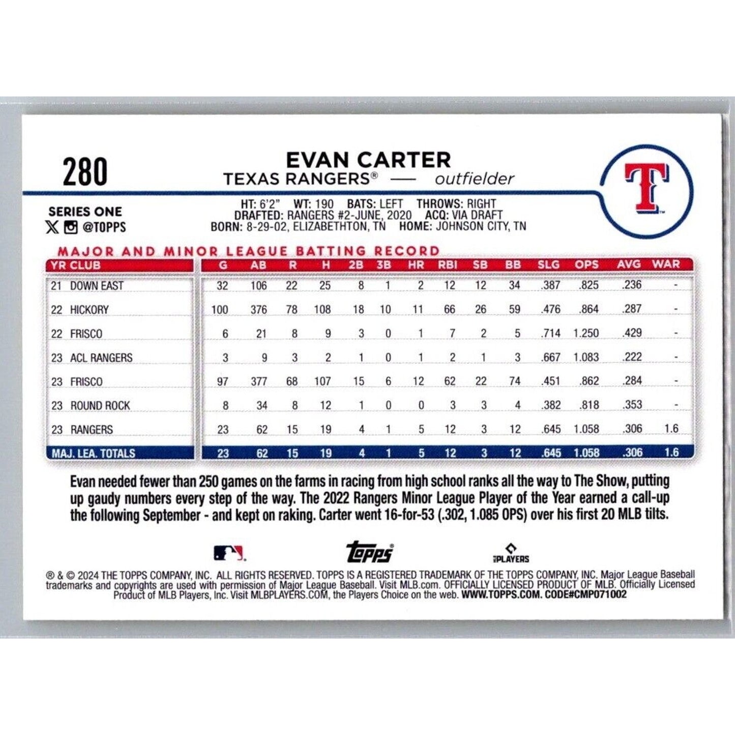 2024 Topps #280 Evan Carter Yellow